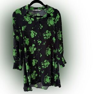 Zara Black and Green Floral Dress